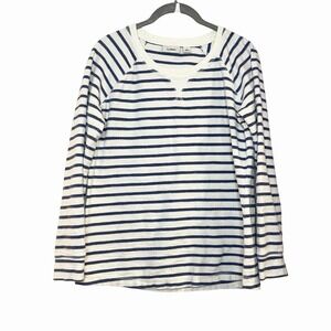 LL Bean Womens Cotton Long Sleeve Striped Top Navy White Coastal Nautical S